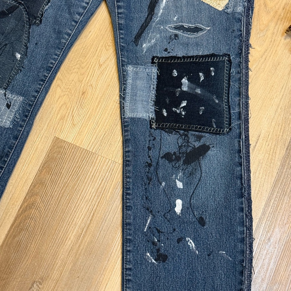 Upcycled Paint-Splattered Patchwork Jeans Distres… - image 6
